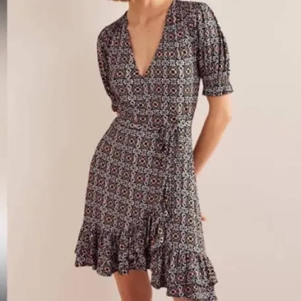 Boden Jersey Wrap‎ Dress – Short Sleeve Ruffle Hem – NWT – Size 6
